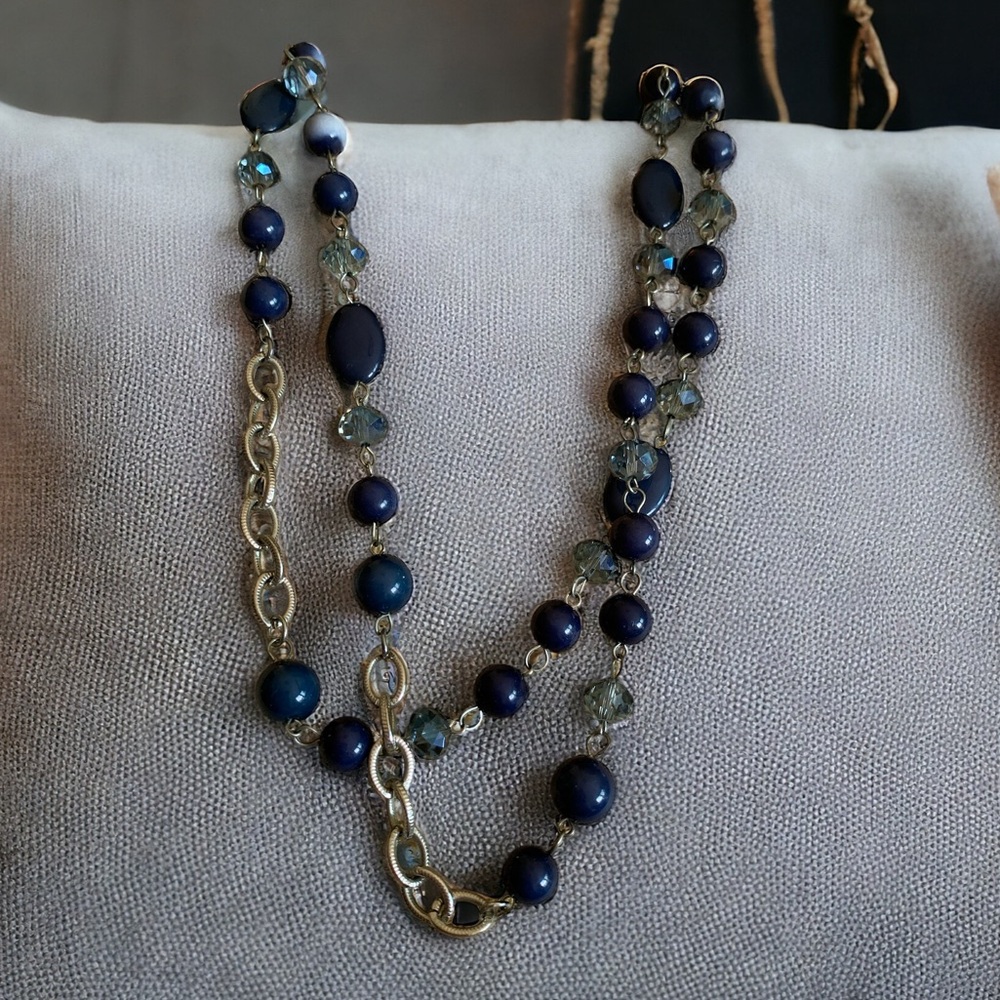 Pretty blue glass and acrylic necklace that can be worn long or doubled up.